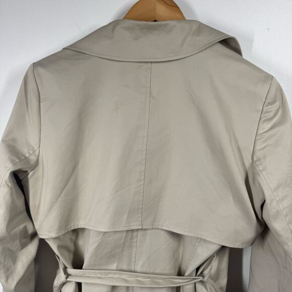 Theory Trench Coat Women L Tan Midi Long Sleeve Double Breast Minimal Career - Picture 4 of 10
